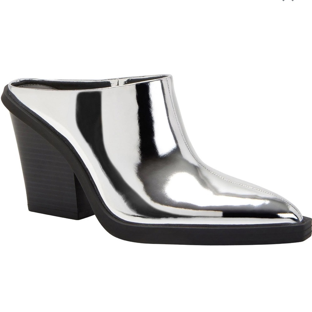Katy Perry The Citygurl Silver Metallic Western Pointy Toe Mules Size 7.5NWOB